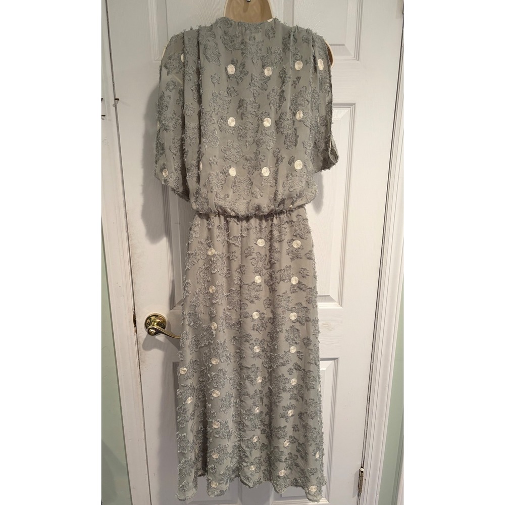 Zara Sage Green Polka Dot Eyelash Textured V-Neck Midi Dress S NWT Boho Fairy - Picture 7 of 16